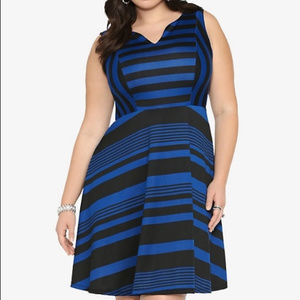 Torrid Blue and Black Striped Skater Dress